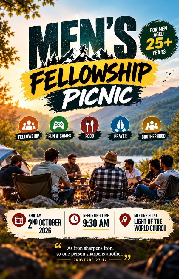 Poster: Men’s Fellowship Picnic, Friday 2 October 2026