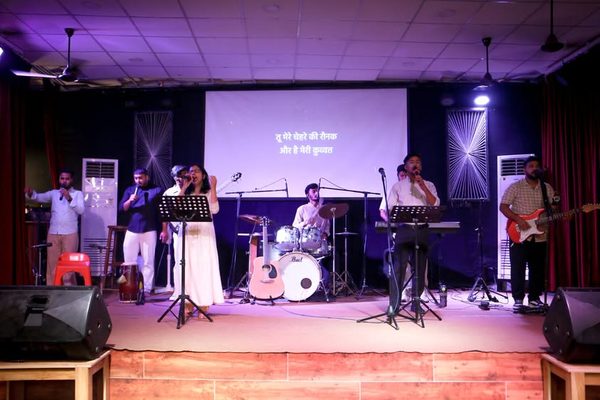 The worship team on a Sunday