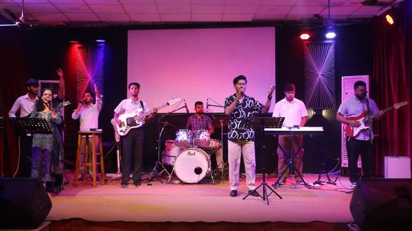 The worship team on the platform