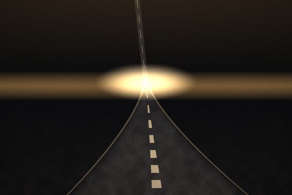 Artwork: a single road running out across dry ground